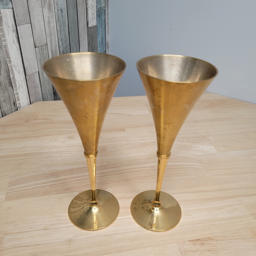 Scandia Gold Sweden MCM Champagne Flutes Gold 24K Gold Plated Signed 2pc  Shamin